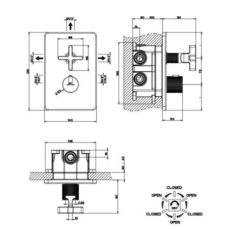 GESSI INCISO Встраиваемый термостатический смеситель на 3 источника, резьба 1/2" (внешняя часть), цвет: золото, артикул 58236#246