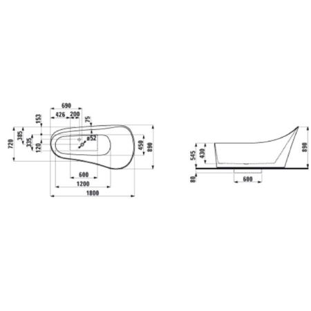 Laufen Palomba Ванна 1800x890x540мм,  свободностоящая, аэромассаж, подсветка,  материал: композит, цвет: белый, артикул 2.4580.2.000.625.1