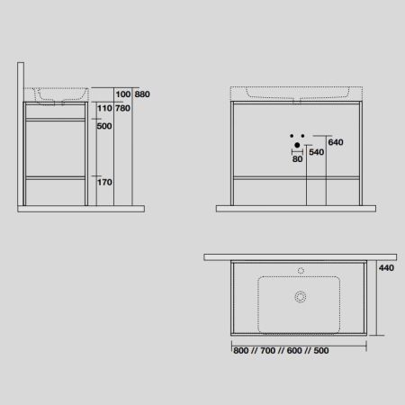 KERASAN Cento раковина 80х45 подвесная c 1отв под смеситель, Grigio matt, артикул 353359*1 Grigio matt