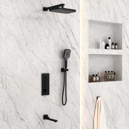 Душевой комплект VSFW-433T1MB встраиваемый, термостатический, 3 режима, черный, артикул VSFW-433T1MB