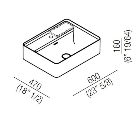 Agape Marsiglia Раковина прямоугольная 60x47x16 см, 1 отв., цвет: белый/темный серый
