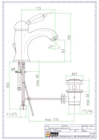 Fiore Imperiale, однорычажный смеситель для раковины c донным клапаном, цвет бронза