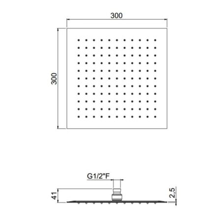 Верхний душ, Carimali, MySlim, ультратонкий, тип установки-потолочный, размер душевого диска, мм-300*300, форма-квадратная, количество режимов-1, держатель-необходимо заказать, материал-нержавеющая сталь, цвет-хром, артикул SLM0006CRX