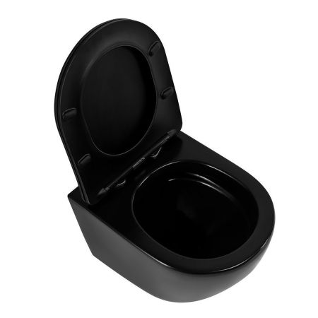 OVALE Унитаз подвесной безободковый с сиденьем в комплекте, цвет чёрный матовый AM011CHR-MB/SC, артикул AM011CHR-MB/SC