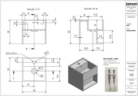 Zenon Titan, подвесная раковина квадратной формы, с полочкой, 30х30хh30 см, цвет белый матовый, артикул 4000.000.000.000.39678