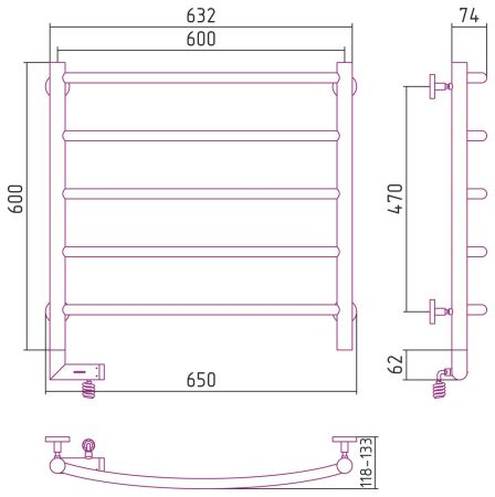 Полотенцесушитель электрический "ГАЛАНТ 2.0" 600х600 / МЭМ левый (Без покрытия), артикул 00-5200-6060