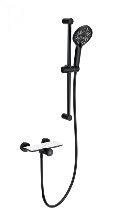 Смеситель для душа с гарнитуром WONZON & WOGHAND ClickPlate, Черный матовый (WW-B2052-A-MB)