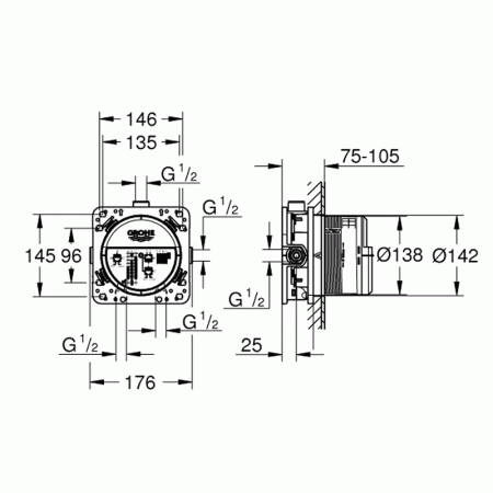 Скрытая часть термостат для ванны / душа GROHE 35604000