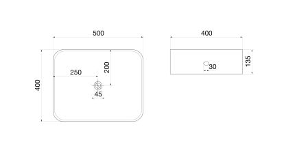Раковина накладная Vind белая прямоугольная 500*400*135 (без ДК)