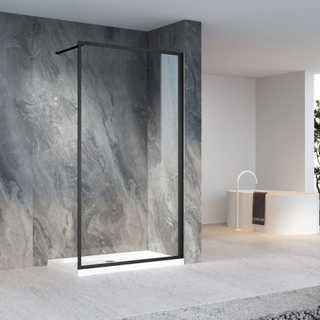 Душевая перегородка Veconi Korato KR-81B, 700x2000, черный, стекло прозрачное, артикул KR81B-70-01-C7