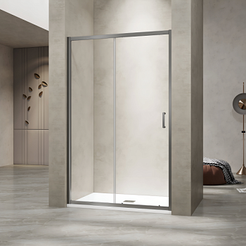 Душевая раздвижная дверь-купе в нишу PA-114Gr профиль серый (Прозрачное, 1300)