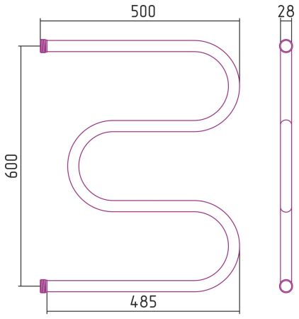Полотенцесушитель "СТИЛЬЕ" М-обр. 600х500 резьба-сгон 1" (Без покрытия), артикул 00004-6050