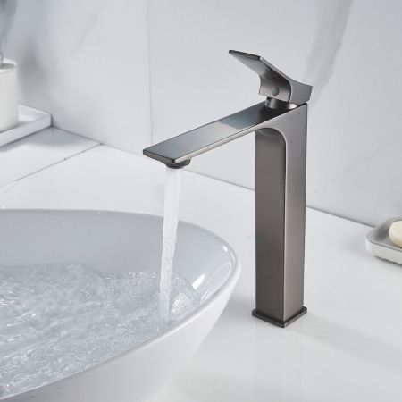 Смеситель для раковины высокий Shevanik S6111T, оружейная сталь