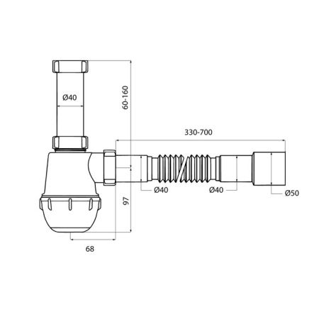 Сифон бутылочный IDDIS Optima Home 1.1/2x40мм, с гофротрубой 40/50мм (900A0G0010VD), артикул 900A0G0010VD