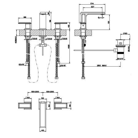 Gessi Eleganza Смеситель для раковины на 3 отверстия с донным клапаном, цвет: золото, артикул 46012#080