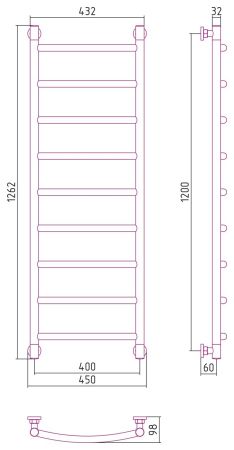 Полотенцесушитель водяной "ГАЛАНТ+" 1200х400 (Без покрытия), артикул 00-0200-1240