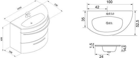 Тумба с раковиной De Aqua Эскалада 100 L белый, подвесная с ручкой