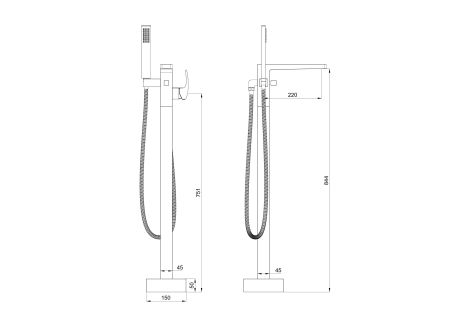 Смеситель для ванны напольного монтажа WONZON & WOGHAND, Темный графит (WW-88649009-BGM)