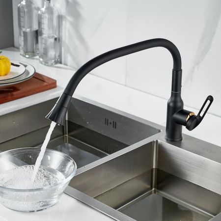 Смеситель для кухни с гибким изливом Raffine F303H-3, черный, артикул F303H-3