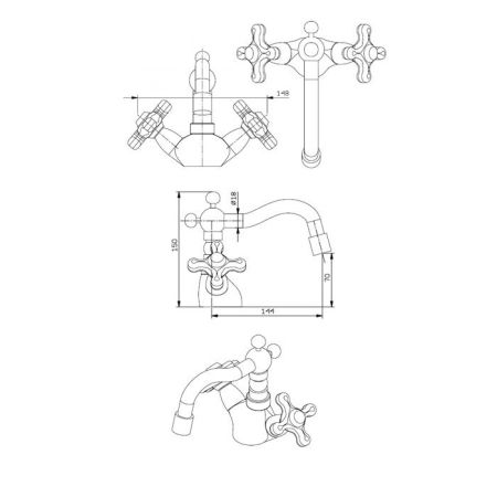 Daniel Revival Смеситель на биде, излив поворотный, с донным клапаном, хром, артикул V6400 cr