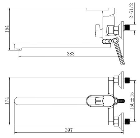Смеситель Harbor Black для ванны., с изл. 331 мм, с акс., артикул: HR31B, артикул HR31B