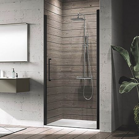 NOVELLINI YOUNG Дверь для душа 980-1020х2000 мм., распашная, одностворчатая, реверсивная, открывание внутрь и наружу, профиль черный мат, стекло прозр