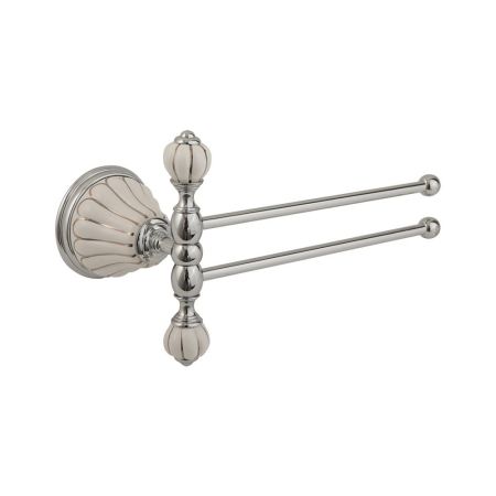 OLIVIA Полотенцедержатель двойной поворотный L20 cм, керамика белая с декором платина, хром, артикул 17559