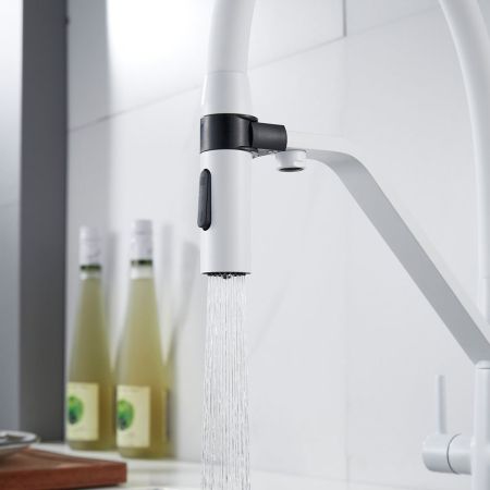 Смеситель для кухни с гибким изливом и подключением фильтра Shevanik S278C, белый, артикул S278C