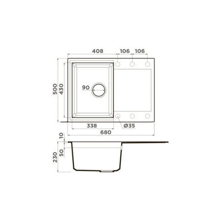 Мойка, OMOIKIRI, Sakaime, с крылом, ширина, мм-680, глубина, мм-500, высота, мм-230, тип установки-встраиваемый, отверстия для смесителя-6 промаркированных, с переливом, сифон и донный клапан в комплекте, материал-Tetogranit, крепления в комплекте, цвет-L, артикул 4993545