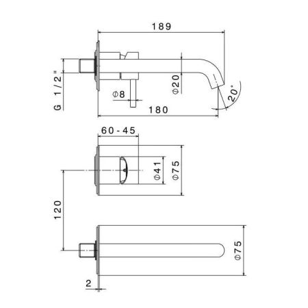Смеситель для раковины ETERNA однорычажный настенный, без донного клапана, нержавеющая сталь, артикул 69628EXKM.50.050