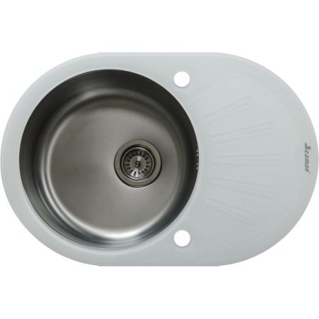 Мойка Seaman Eco Glass SMG-730W Gun (PVD), два отверстия (Ø35мм), комплектация с вентиль-автоматом, артикул SMG-730W-Gun.B