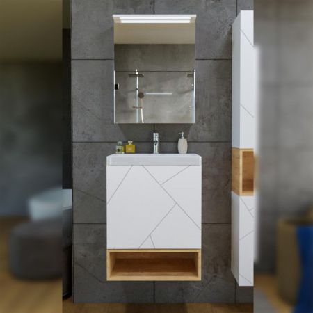 Комплект мебели для ванной Бриклаер КРИСТАЛЛ 50ZB, белый/дуб бунратти, артикул КРИСТАЛЛ 50ZB