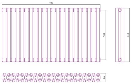 Отопительный радиатор ЭСТЕТ-00 н/ж 500х990 / 22 сек (БЕЛЫЙ), артикул 12-0332-5022