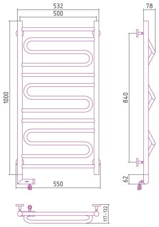 Полотенцесушитель электрический "ЭЛЕГИЯ 2.0" 1000х500 / МЭМ левый (Белый (RAL-9003))