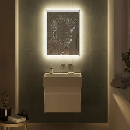 Зеркало TECNO c LED 60 с подсветкой, с функцией антизапотевание, белое глянцевое, артикул TE.mi.60