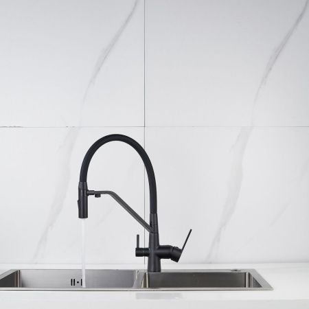 Смеситель для кухни с гибким изливом и подключением фильтра Shevanik S278H, черный