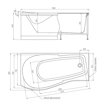 Акриловая ванна TIMO  VINO 1500*900*660 (VINO1590L), артикул VINO1590L