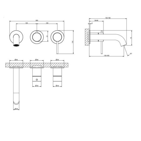 GESSI 316 Смеситель для ванны встраиваемый, однорычажный, с переключателем на 2 положения, внешняя часть, цвет Steel Brushed