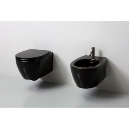 White Ceramic Basic, подвесной безободковый унитаз c крепежом, 50x36x26h см, цвет черный матовый, артикул W020305