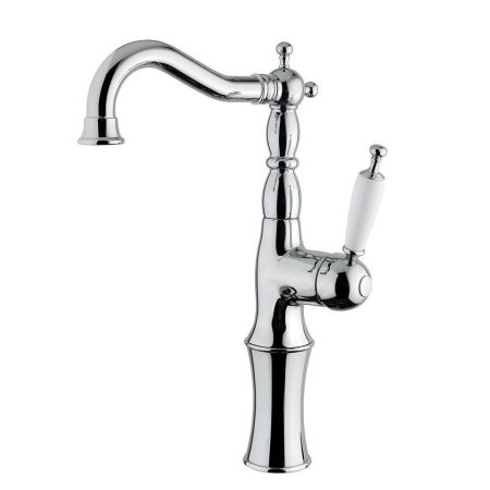 OXFORD Смеситель для раковины моноком. высокий, ручка белая, хром, артикул 19133