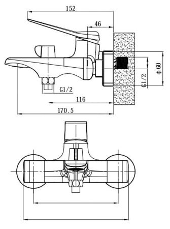 Смеситель Shanghai для ванны, без акс., артикул: SHA54