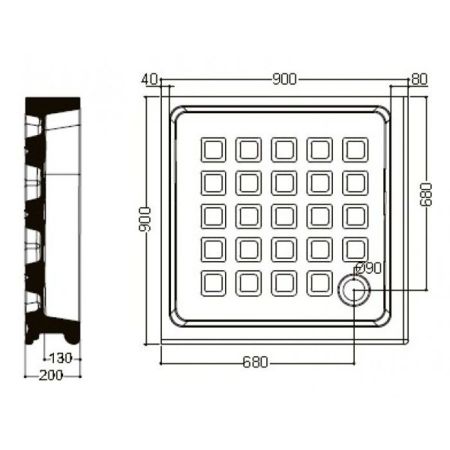 KERASAN Retro поддон угловой квадратный 90х90см, диаметр слива 90, цвет белый, артикул 133801
