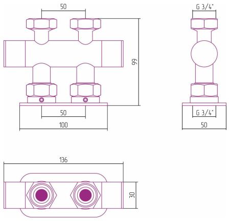 Вентиль 2х3/4" прямой скрытый-скрытый EU50 (Шампань)
