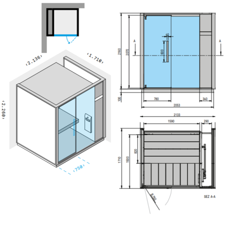 Effegibi One H Хаммам, угловой L.H., SX, 214x171xh226см, отделка: Soft Sand, артикул LO 60 01 0006