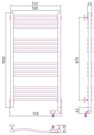 Полотенцесушитель электрический "ФЛЮИД 2.0" 1000х500 / МЭМ правый (Белый (RAL-9003)), артикул 12-5221-1050