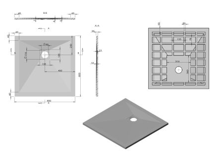 Поддон для душа из искусственного камня  VST-4SR8080W, 800*800*25, белый матовый, артикул VST-4SR8080W