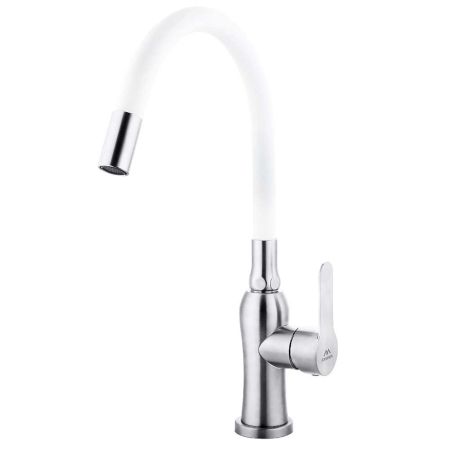 Смеситель для кухни с гибким изливом FASHUN A54801-8, сатин/белый