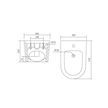 Биде подвесное AQUATEK ОБЕРОН/ БЕТТА AQ0516-00, 535*365*245 мм, цвет белый, артикул AQ0516-00