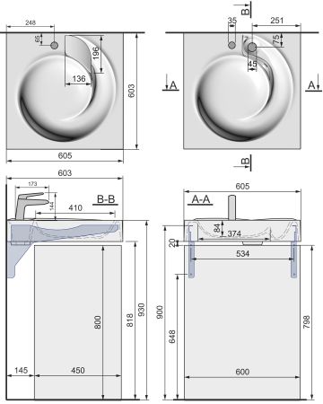Раковина над стиральной машиной Киото 60*60 с кронштейнами