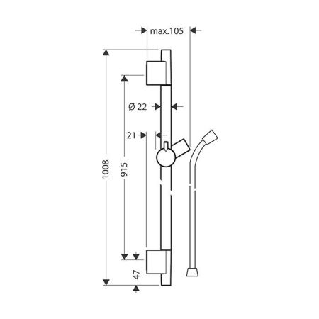 Штанга для душа, Hansgrohe, Unica, длина штанги, мм-900, держатель ручного душа-есть, шланг-есть, длина шланга, мм-1600, цвет-белый матовый, ширина штанги,мм-22, держатель с функцией фиксации, держатель с плавной регулировкой, регулировка угла наклона, артикул 28631700